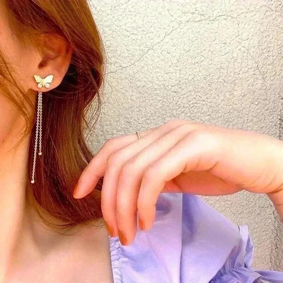 Beautiful 18k Gold Over Silver Diamond Butterfly Earrings - Picture 2 of 2